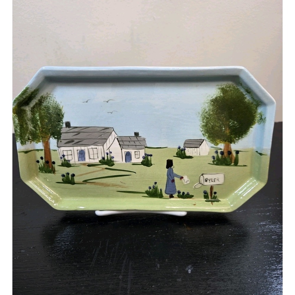 Vintage handpainted Signed 1980 Linda Davis Decorative Plate "Byler" Farm